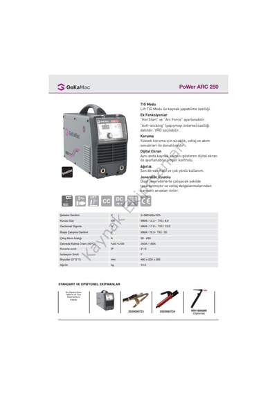 Gekamac Power Arc 250 Mma Inverter Kaynak Makinesi