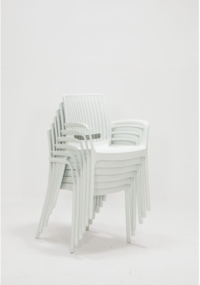 Rattan Small Lüx Camlı Beyaz Masa Takımı Bahçe&balkon 1 Camlı Masa + 4 Sandalye Beyaz