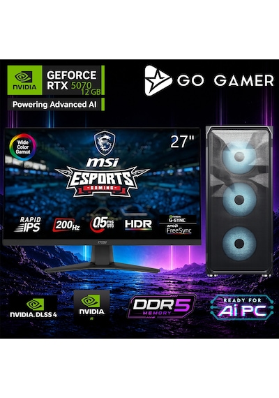 Go Gamer E368DF i5-14400F 32 GB 2 TB SSD RTX5070 12 GB 27" Free Dos Oem Paket Masaüstü Oyuncu Bilgisayarı