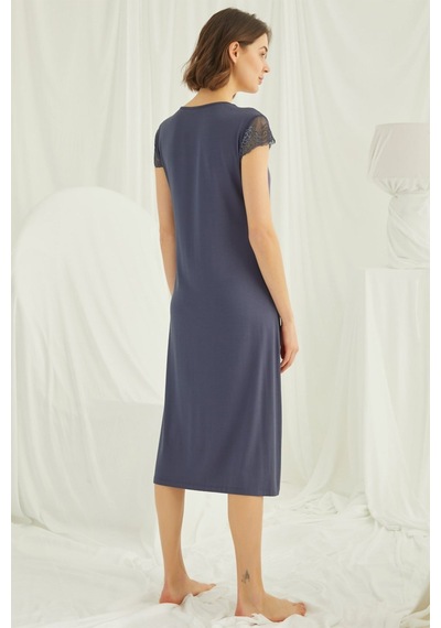Lohusa Sepeti Lohusasepeti Dantelli V Yaka Büyük Beden Lohusa Gecelik Lacivert - 18454 001