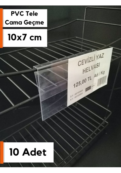 10 Adet Pvc Şeffaf Etiketlik 10x7 Cm Tele Cama Geçme Asma Takılan