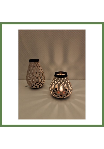 Bezos Modern Izgara Desenli Rüzgar Feneri Tealight Mumluk Dekoratif Mum Tutucu Hb006 Çok Renkli