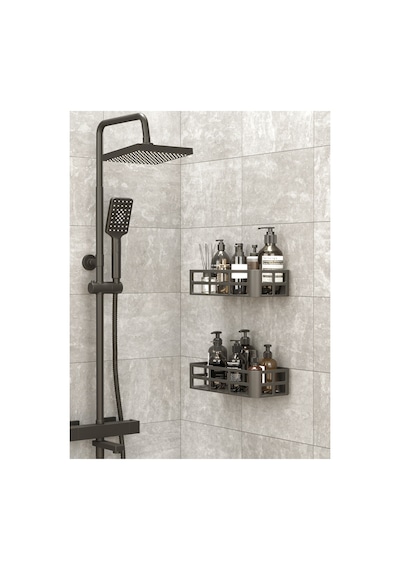 Buççin Online Mağaza 1 Adet Evo 2 Li Yapışkanlı Duvar Organizer Siyah Banyo & Duş Rafı Seti Şampuanlık & Sabunluk Pla Çok Renkli