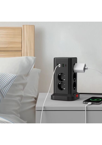 Akım Korumalı Priz Kablosuz Şarj İstasyonu 11x Soket 3x Usb 1xtype-c Kablolu Grup Priz Çoğaltıcı 2 M