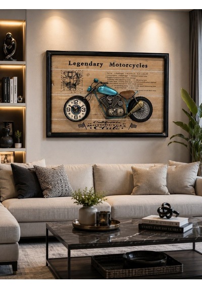 Ev Ofis Hediyesi Dekoratif Motosiklet Duvar Saati 3d Kabartmalı Modern Metal Tablo Saat 60x40 Cm Biblo