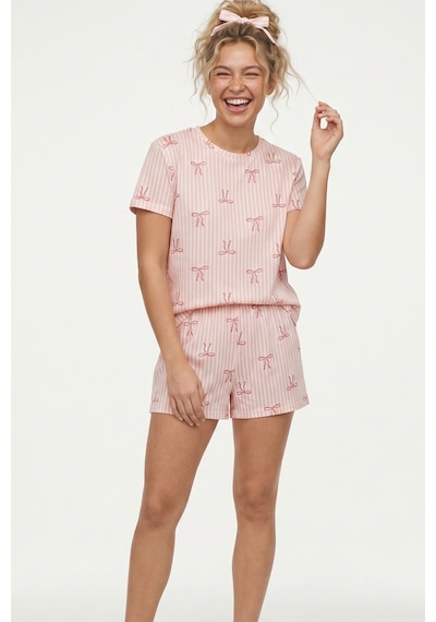 Siyah İnci İnce Soft Örme Mevsimlik Şortlu Pijama Takımı 8045 Somon Fiyonk