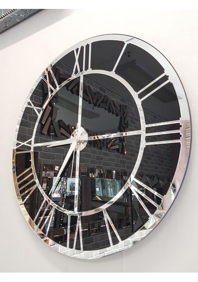 Ayna Denizi Silver Black Model Gümüş Siyah Renk 50 CM Dekoratif Aynalı Duvar Saati Gümüş - Siyah