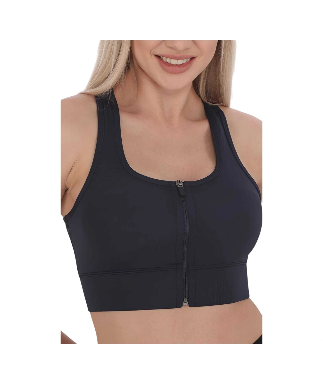 Tezzgelsin Kadın Fermuarlı Sporcu Crop Kadın Büstiyer Lacivert
