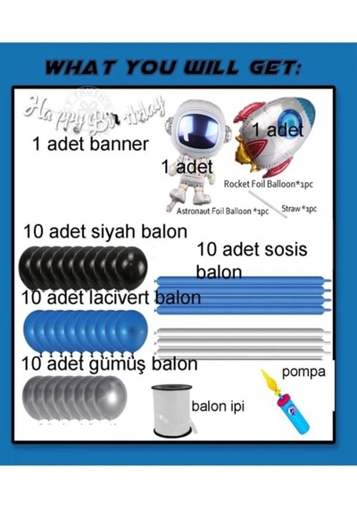Uzay Astronot Temalı Mini Balon Zincir Seti