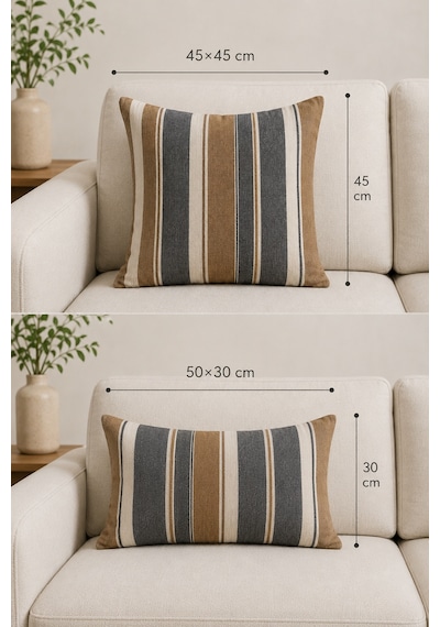 Wellsoft Dekoratif Kırlent Kılıfı 45x45 Ve 30x50 Peluş Koltuk Kanepe Yastık Kılıfı Çizgili 30 x 50