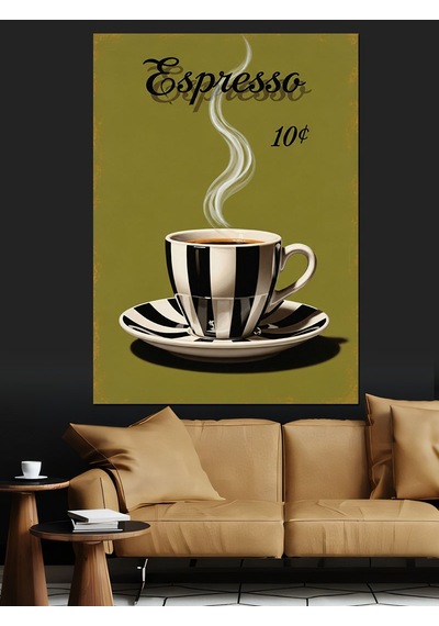 Ahşap Tablo Espresso Kahve Fincanı Çizimi