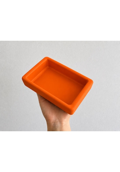 Dikdörtgen Model Beton Kedi Köpek Mama Ve Su Kabı 18 X 10,5 X 4,5 Cm - Turuncu
