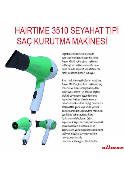 3510 Taşınabilir Katlanabilir Otel Tipi Seyahat Tipi Saç Kurutma Makinesi