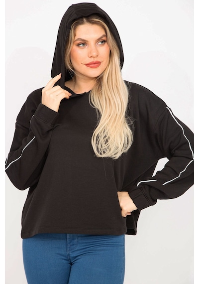 Şans Kadın Siyah Kolları Biye Detaylı Kapşonlu Sweatshirt 65n35301-siyah Siyah