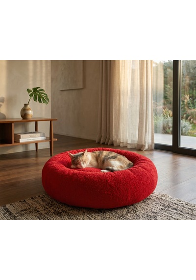 Brt Pet Peluş Simit Kedi Yatağı, Küçük Irk Köpek Yatağı, 55 Cm Çap