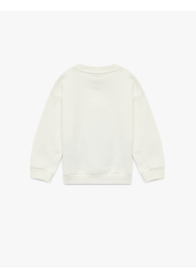 Koton Uzun Kollu Bisiklet Yaka Ayıcık Baskılı Pamuklu Sweatshirt Ekru 6smb10079tk Ekru