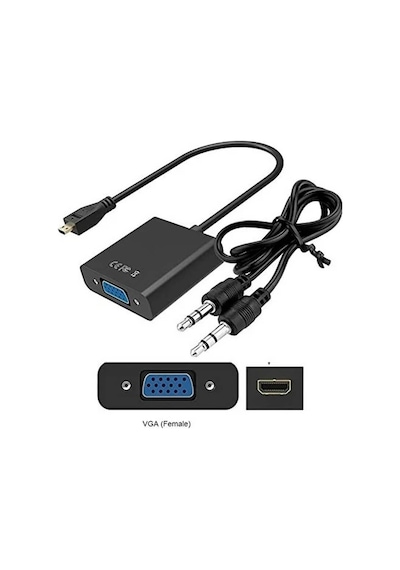 Micro Hdmi To Vga Kablo Çevirici Dönüştürücü Adaptör Ses Destekli