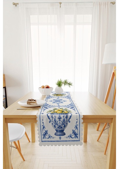 Vivanni Home Yıkanabilir Dikdörtgen Runner Günlük Kullanıma Uygun, Pratik Ve Uzun Ömürlü Limon Mavi