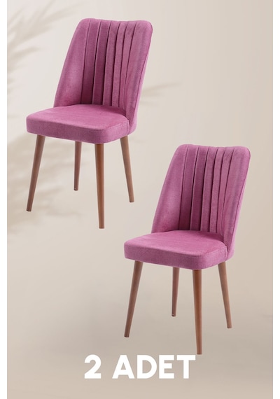 Polo Sandalye - Jerika Pembe - Ahşap Ceviz Ayak 2 Adet - Salon Sandalyesi / Mutfak Sandalyesi Gülkurusu