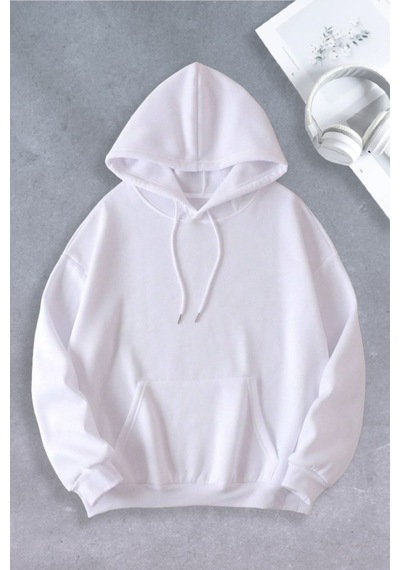 Ciel Lune Nevermind Unisex Kadın Erkek Markalı Oversize Sweatshirt 2 İplik Beyaz Beyaz