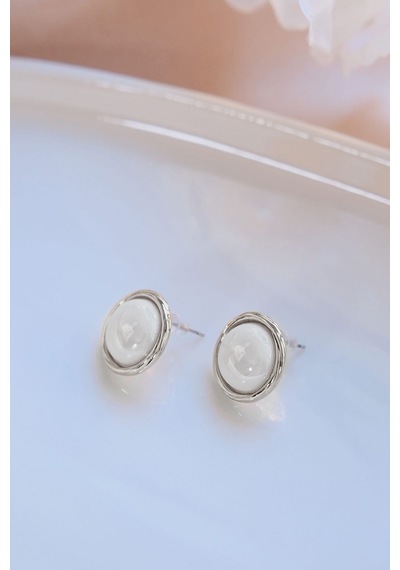 Silver Taşlı Yuvarlak Küpe Renkli