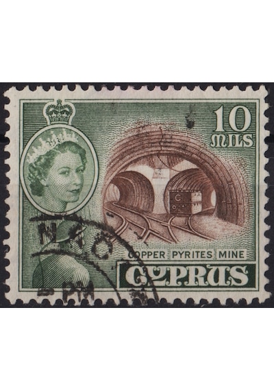 Kıbrıs İngiliz Yönetimi Pul 1955. Bakır Madeni-kraliçe Iı. Elizabeth. Damgalı.