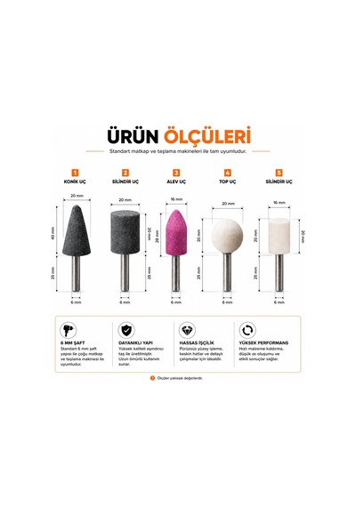 Vıvaluxe Kınetex 5 Parça Matkap Ucu Taşlama Seti, Aşındırıcı Taşl