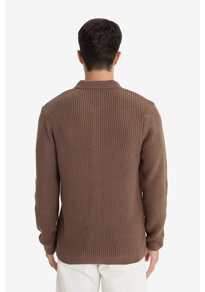 Defacto Standart Fit Polo Yaka Fermuarlı Triko Hırka E8397ax25cwbn595 Kahve