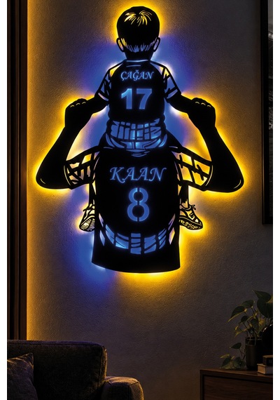 Led Işıklı Kişiye Özel Baba Oğul Futbol Temalı Duvar Dekoru İsim Ve Numara Baskılı Tablo Babalar Günü Hediyesi Lacivert - 929443128