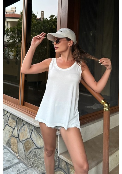 Bb Butik Basic Tiril Tiril Lüx Kalite Penye Viskon Bluz Atlet Lx2811 beyaz