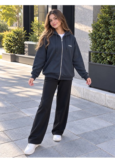 Esra Butik78 Void Premium Unisex Antrasit Gri Fermuarlı Kapüşonlu Sweatshirt