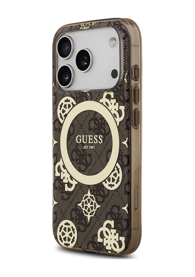 Apple Uyumlu iPhone 17 Pro  Kılıf Guess Lisanslı M-safeli Iml Peony Ve 4g Desenli Klasik Logolu Kahverengi Kahverengi