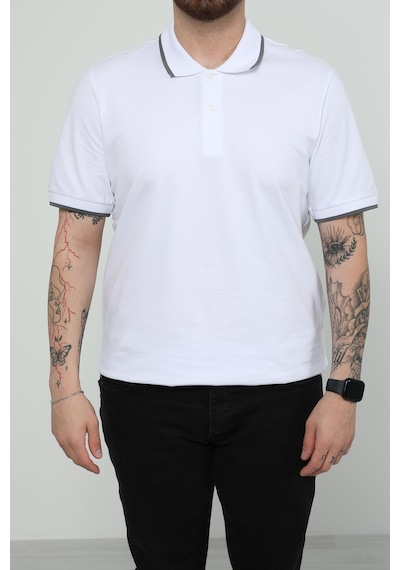 Hscstore Erkek Polo Yakalı Beyaz Tişört- 8421-beyaz Beyaz