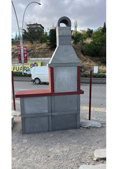 Mangal Barbekü 70 Lik Davlumbazlı Masalı Model Barbekü Gross Gri - Kırmızı