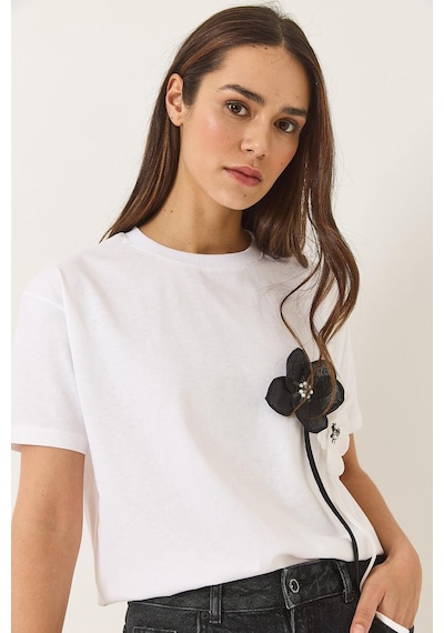 Shade Kadın Aksesuarlı Kısa Kollu Pamuklu T-shirt 60602041 - Beyaz