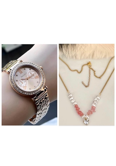 Ferrucci Fcf82640 Çelik Jübile Kordon Tasarım Kadın Kol Saati+çelik Kolye Hediye Rose Gold