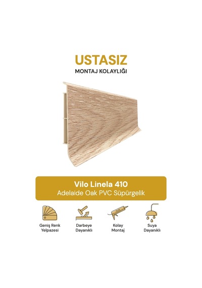 Vilo Linela 410 Adelaide Oak Pvc Süpürgelik 2m Usta Gerektirmeyen Montaj - Suya Ve Neme Dayanıklı