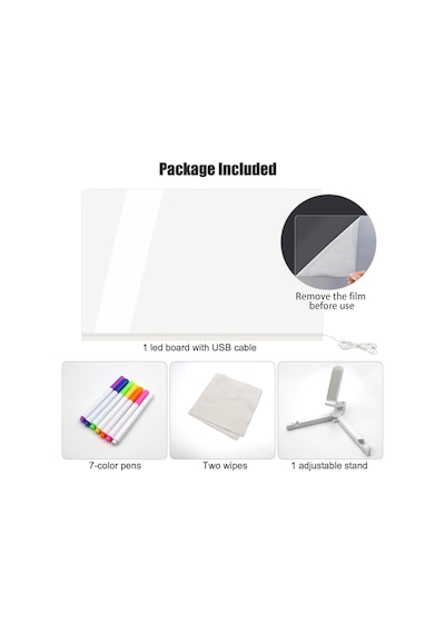 Led Işıklı Akrilik Yazı Tahtası 20x20 Cm Şeffaf Masaüstü Not Panosu, Usb Bağlantılı, 7 Renkli