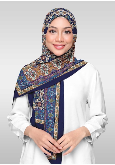 İpekal Likralı Vual Etnik Desenli Şal - 04970 - 70 X 180 / Lacivert Lacivert
