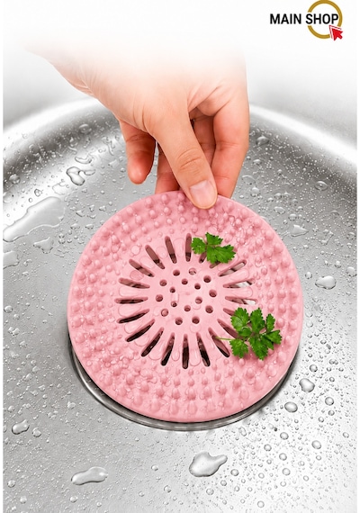 Mainshop 1 Adet Pembe Yuvarlak Lavabo Ve Küvet Süzgeci, Lavabo Tıkacı Gider Koruyucu M-140