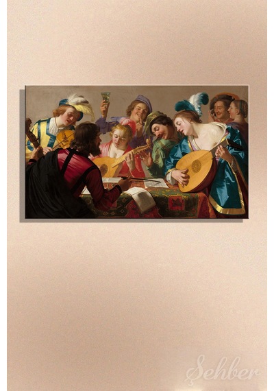 Kanvas Tablo Gerrit Van Honthorst "the Concert" Yatay Salon Tablosu - 4677 Çok Renkli