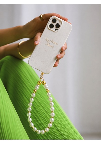 Les Petites Mains Beyaz İnci Boncuklu Telefon Charmı Gold Detaylı