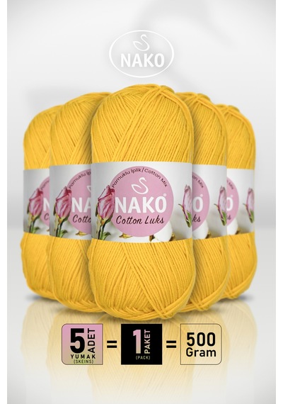 Cotton Lüks - 97595 Sarı - 5'li Paket - 100gr/330m - Pamuklu Hırka Yelek Amigurumi İpi