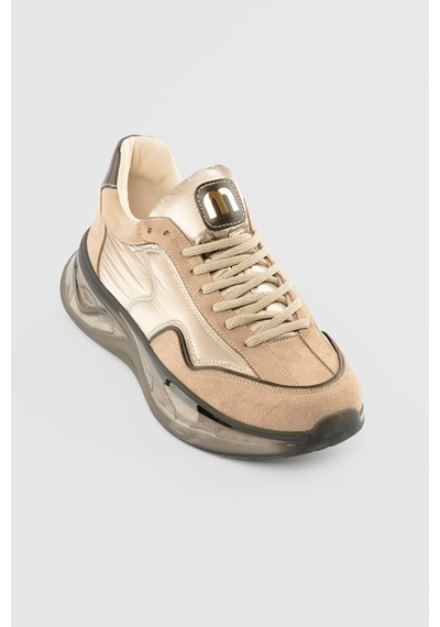 Mubiano Kadın Süet Sneaker Anorak Detaylı Kalın Tabanlı Mora Vizon Vizon