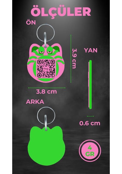 Petjoo 5.Jane Martinke Yeşil-Pembe Qr'lı Kedi Künyesi