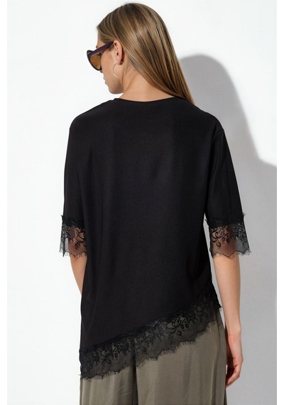 Hiccup Bdart Oversize Dantel Örme Bluz Siyah