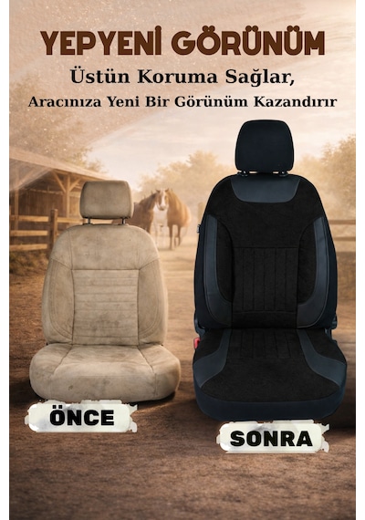 Edition Serisi Tay Tüyü Kumaş Universal Oto Koltuk Kılıfı Tam Set Siyah