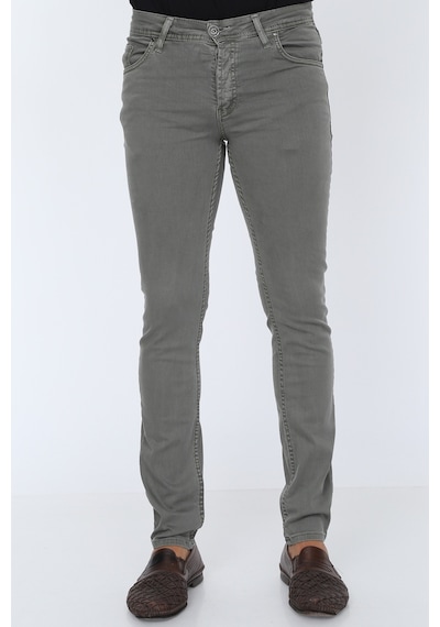 Digital Jeans Dar Kesim Erkek Likralı Açık Gri Kot Pantolo Koyu Gri Açık Gri