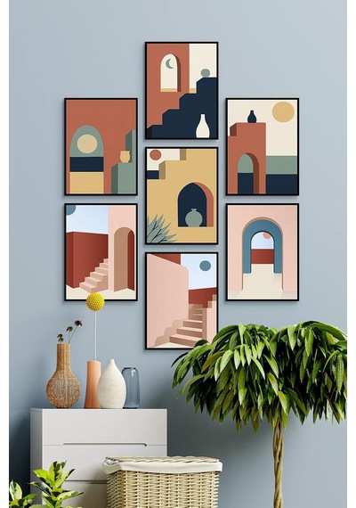Çerçevesiz Çerçeve Görünümlü Minimal Abstract7 Parça Mdf Yeni Yıl Tablo Seti Modern New Year Özc-mdf7h