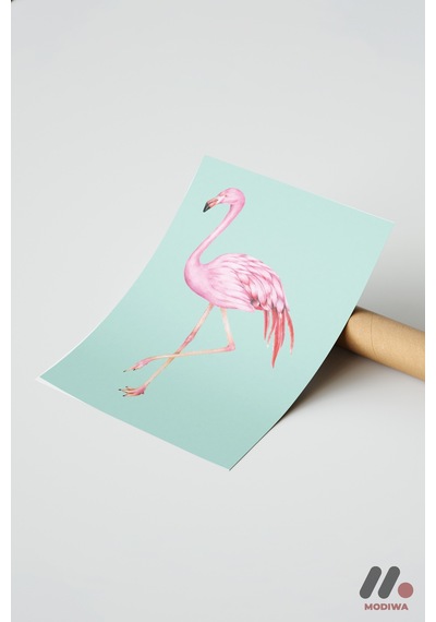 Flamingo İllüstrasyonu, Çerçevesiz Yüksek Kalite Duvar Afişi - Hayvan Severlere Hediye